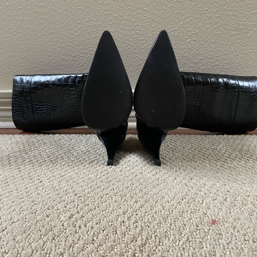 Prada Black Croc-Embossed Heeled Boots - Picture 6 of 10